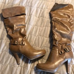 Above/below Knee- Camel heeled boots